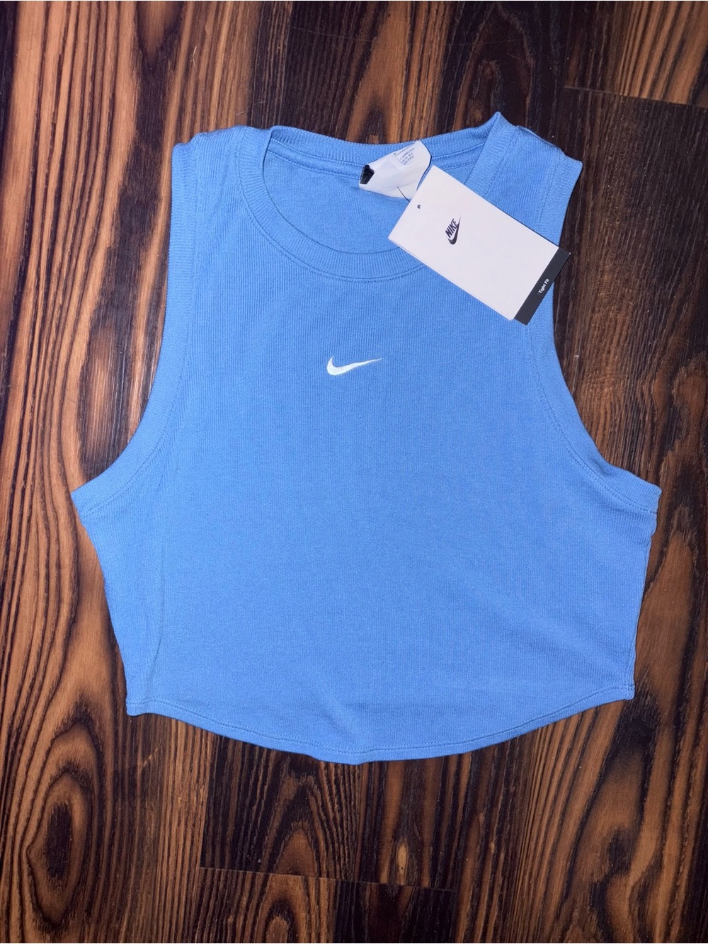 Nike Light Blue Sleeveless Ribbed Cropped Tank Top Small NWT